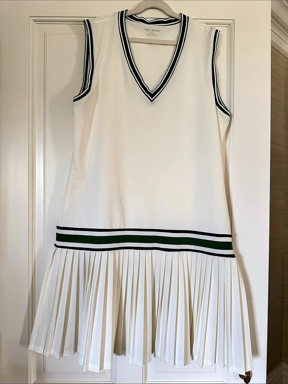 Tory Sport Tennis Dress White & Green, Size XL